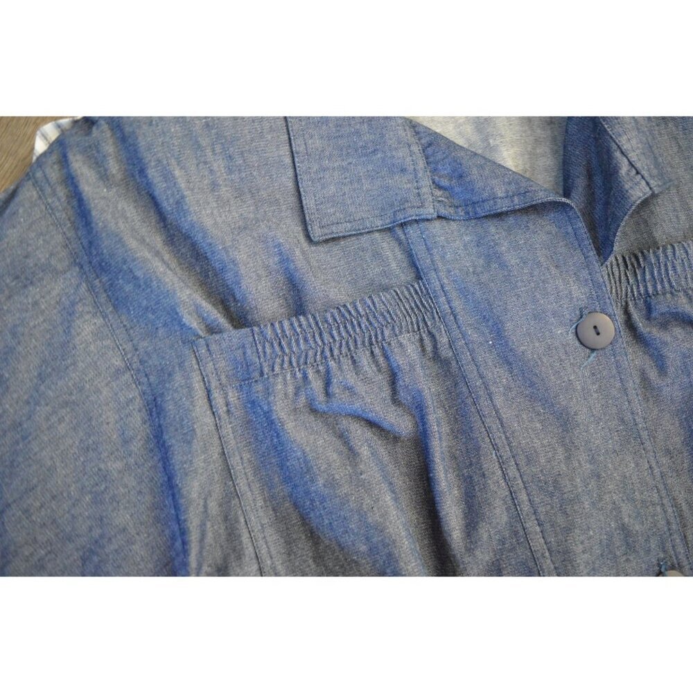 Pierre Lamonte Women's Denim Jacket Size 16 Button-Front Elastic Waist Striped D View 6